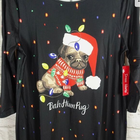 Bah Hum Pug Dress Works Size Medium Dog Santa Festive Holiday Dresses - Picture 11 of 13